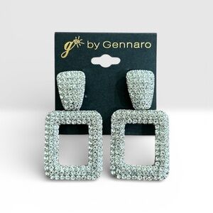 ❤️ G by Gennaro Stunning Silver Toned Rhinestone Square Drop Earrings NWT